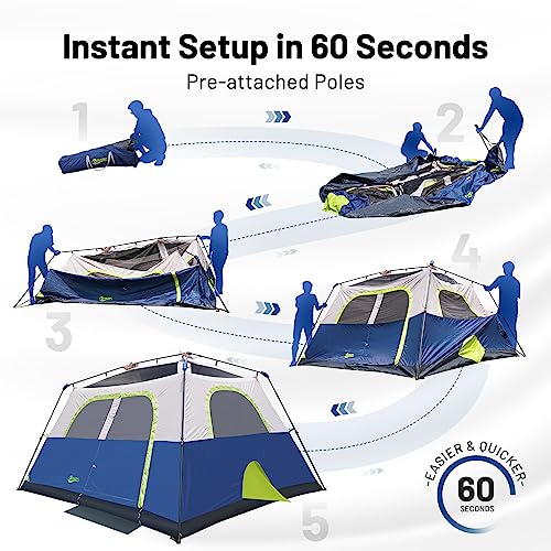 BEYONDHOME Instant Larger Room Tent, 6 Person CampingTent Setup in 60 Seconds with Rainfly, Waterproof & Windproof Huge Tent with Portable Carry Bag for Family Camping & Hiking