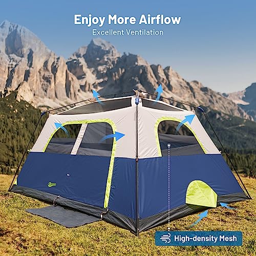 BEYONDHOME Instant Larger Room Tent, 6 Person CampingTent Setup in 60 Seconds with Rainfly, Waterproof & Windproof Huge Tent with Portable Carry Bag for Family Camping & Hiking