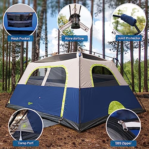 BEYONDHOME Instant Larger Room Tent, 6 Person CampingTent Setup in 60 Seconds with Rainfly, Waterproof & Windproof Huge Tent with Portable Carry Bag for Family Camping & Hiking
