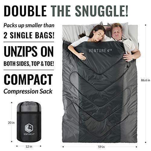 VENTURE 4TH Double Sleeping Bag - Lightweight & Water Resistant