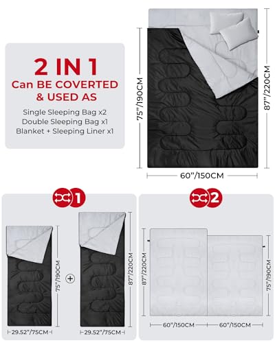 Ohuhu Double Sleeping Bag for Camping, Backpacking