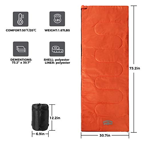 50F Sleeping Bag - Synthetic - Adult Size - Orange