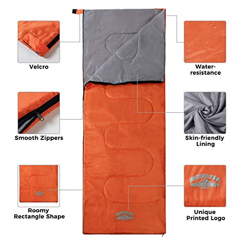 50F Sleeping Bag - Synthetic - Adult Size - Orange