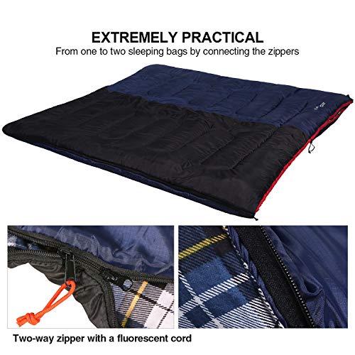 REDUCAMP Flannel Sleeping Bag 3-Season, 75x33in (Navy Blue)