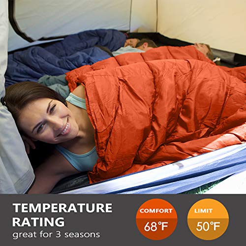 50F Sleeping Bag - Synthetic - Adult Size - Orange
