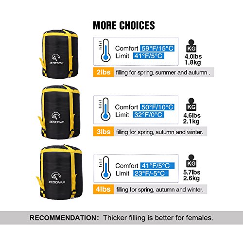 REDUCAMP Flannel Sleeping Bag 3-Season, 75x33in (Navy Blue)