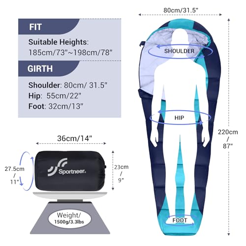 Sportneer Ultralight Mummy Sleeping Bag for Outdoor Camping