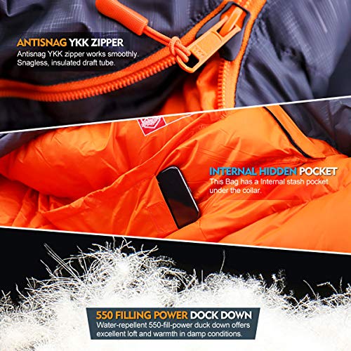 ZOOOBELIVES Hydrophobic Down Sleeping Bag - Lightweight 4-Season