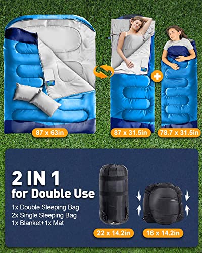XL Double Sleeping Bag with 2 Pillows - Perfect for Camping