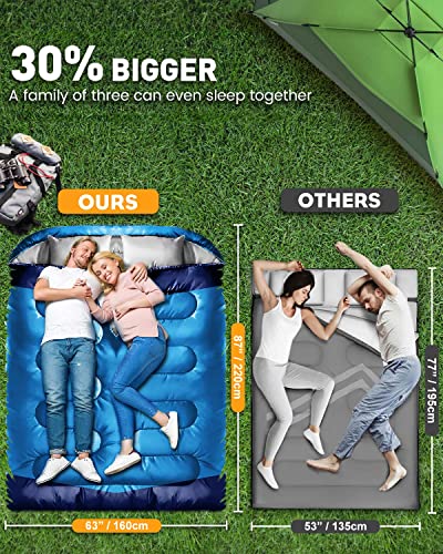 XL Double Sleeping Bag with 2 Pillows - Perfect for Camping