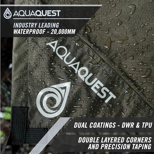 AQUAQUEST Defender Waterproof Camping Tarp - Heavy Duty Tent Shelter or Rain Fly - Camping Essentials for Hiking, Bushcraft & Hammock, 13 x 10 ft, Olive Drab