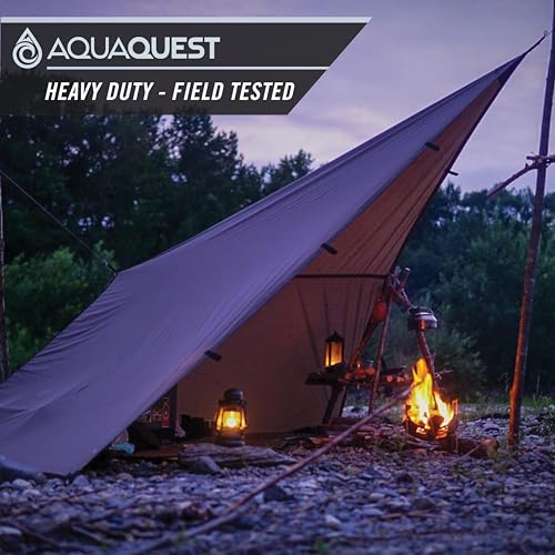 AQUAQUEST Defender Waterproof Camping Tarp - Heavy Duty Tent Shelter or Rain Fly - Camping Essentials for Hiking, Bushcraft & Hammock, 13 x 10 ft, Olive Drab