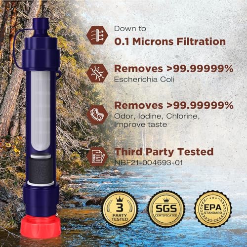 WS02 Water Filter Straw, Detachable 4-Stage 0.1-Micron Portable Water Filter Camping, 5,000L Water Purifier Survival Gear and Equipment for Hiking Camping Travel and Emergency - 4 Pack