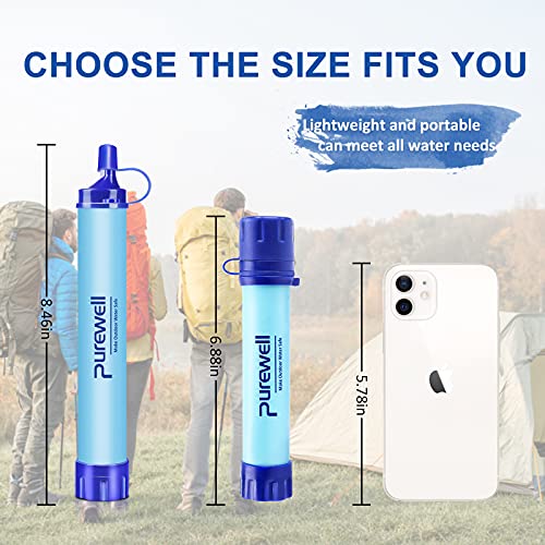 Purewell Outdoor Water Filter Personal Water Filtration Straw Emergency Survival Gear Water Purifier for Camping Hiking Climbing Backpacking