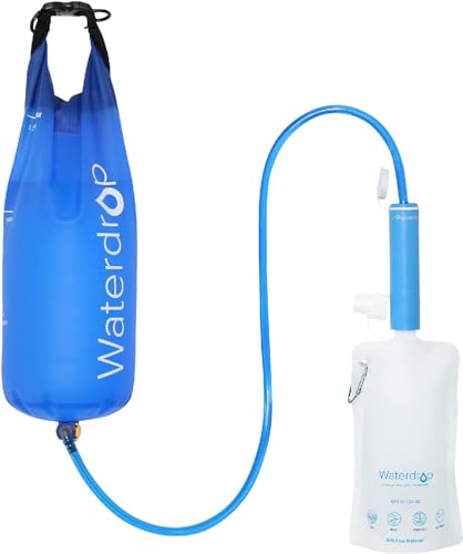 Waterdrop Gravity Water Filter Straw, Camping Water Filtration System, Water Purifier Survival for Travel, Backpacking and Emergency Preparedness, 1.5 gal Bag, 0.1 Micron, 5 Stage Filtration