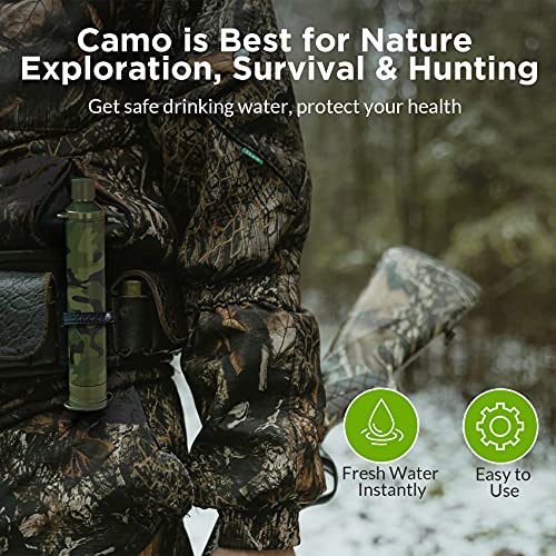 Membrane Solutions Personal Water Filter, Survival Filtration Straw Portable Gear, Emergency Preparedness, Supply for Drinking Hiking Camping Travel Hunting Fishing Family Outing (Camo, 1 Pack)