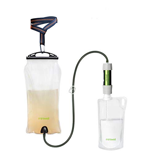 miniwell Gravity Water Filter Straw Ultralight Versatile Hiker Water Filter Optional Accessories. TUV Proven Emergency Kit Hurricane Storm Supplies. (Water Filter with Water Reservoir in Grey)