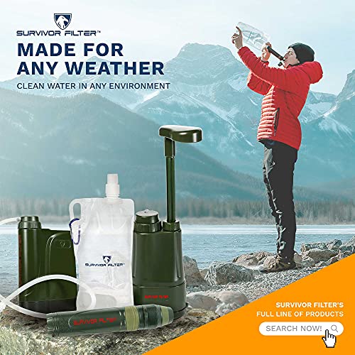 Survivor Filter Personal Water Purifier Survival Straw - Lightweight and Easy to Use Camping and Hiking Water Filter - Filters 99.999% of Tested Virus, Bacteria and Parasites - Portable Water Filter