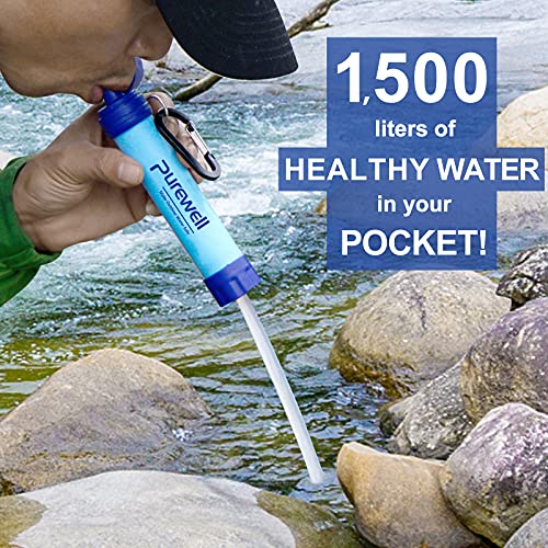Purewell Outdoor Water Filter Personal Water Filtration Straw Emergency Survival Gear Water Purifier for Camping Hiking Climbing Backpacking