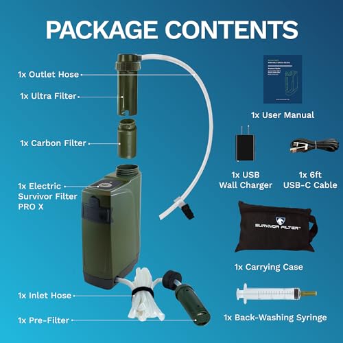 Survivor Filter Pro X Electric Water Purifier Survival Filter - 99.999% Virus, Bacteria, Parasite removal Filtration System - Survival Water Filter