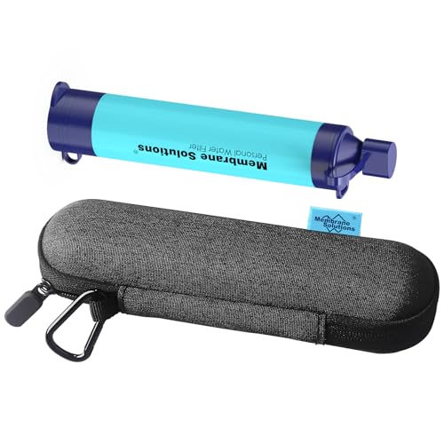 Membrane Solutions Portable Water Filter with A Official Carry Case, Emergency Water Filtration Straw Survival, Lightweight 5-Stage Water Purifier for Camping Hiking Backpacking and Tactical Gear