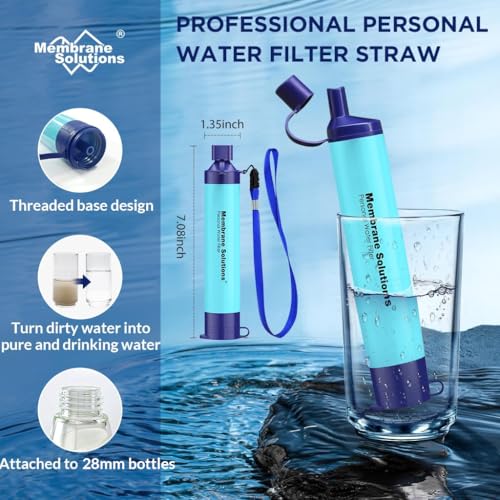 Membrane Solutions Portable Water Filter with A Official Carry Case, Emergency Water Filtration Straw Survival, Lightweight 5-Stage Water Purifier for Camping Hiking Backpacking and Tactical Gear