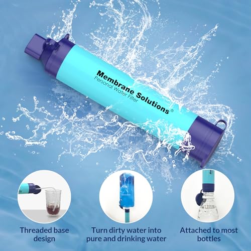 Membrane Solutions Portable Water Filter with A Official Carry Case, Emergency Water Filtration Straw Survival, Lightweight 5-Stage Water Purifier for Camping Hiking Backpacking and Tactical Gear