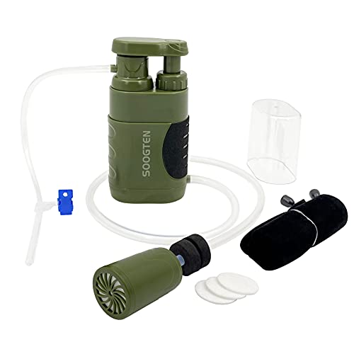 SOOGTEN Water Filter Camping Emergency Portable, Hand Pump Water Filter 0.01 Micron, 4 Filter Stages, Outdoor Gear - Hiking, Backpacking, Travel