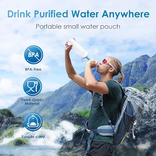 Waterdrop Gravity Water Filter Straw, Camping Water Filtration System, Water Purifier Survival for Travel, Backpacking and Emergency Preparedness, 1.5 gal Bag, 5 Stage Filtration, Orange