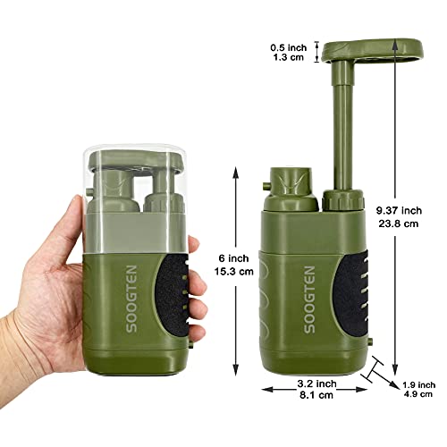 SOOGTEN Water Filter Camping Emergency Portable, Hand Pump Water Filter 0.01 Micron, 4 Filter Stages, Outdoor Gear - Hiking, Backpacking, Travel