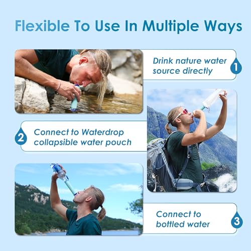 Waterdrop Gravity Water Filter Straw, Camping Water Filtration System, Water Purifier Survival for Travel, Backpacking and Emergency Preparedness, 1.5 gal Bag, 5 Stage Filtration, Orange