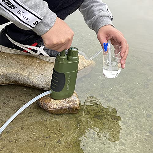 SOOGTEN Water Filter Camping Emergency Portable, Hand Pump Water Filter 0.01 Micron, 4 Filter Stages, Outdoor Gear - Hiking, Backpacking, Travel