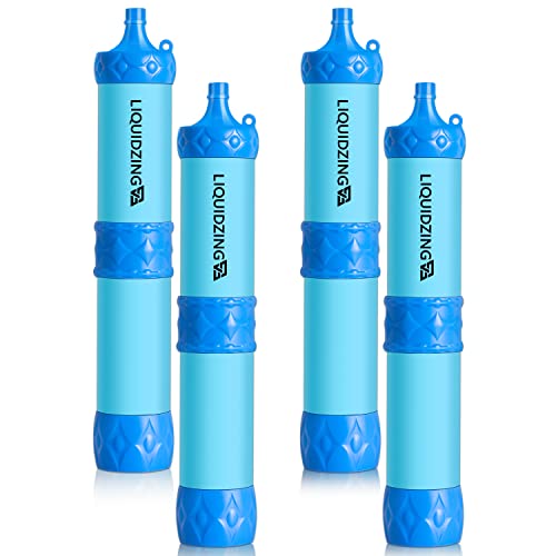 LIQUIDZING 4 Pack Water Filter Straw Hand Pump, Portable Mini Water Purifier Personal Water Emergency Preparedness Filtration System Life Survival Gear for Outdoors, Backpacking, Hiking, Camping