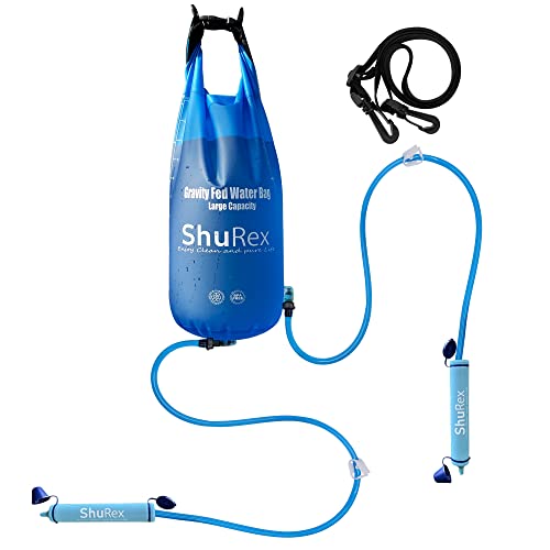 ShuRex Gravity Fed Water Filtration System with Adjustable Tree Strap, Large Gravity Bag with Filter Straw, Water Purifier Survival for Travel, Backpacking, and Emergency Preparedness (12L)