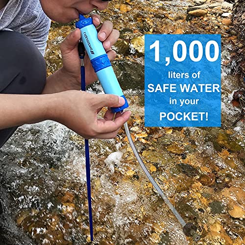 LIQUIDZING 4 Pack Water Filter Straw Hand Pump, Portable Mini Water Purifier Personal Water Emergency Preparedness Filtration System Life Survival Gear for Outdoors, Backpacking, Hiking, Camping