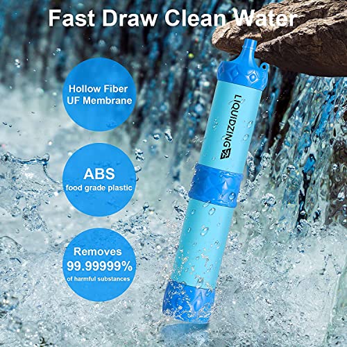 LIQUIDZING 4 Pack Water Filter Straw Hand Pump, Portable Mini Water Purifier Personal Water Emergency Preparedness Filtration System Life Survival Gear for Outdoors, Backpacking, Hiking, Camping