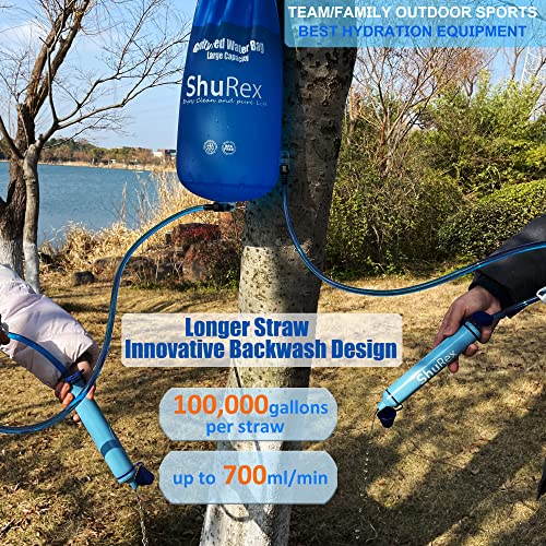 ShuRex Gravity Fed Water Filtration System with Adjustable Tree Strap, Large Gravity Bag with Filter Straw, Water Purifier Survival for Travel, Backpacking, and Emergency Preparedness (12L)