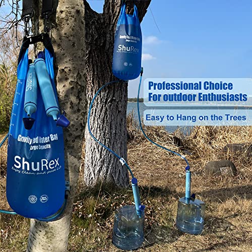 ShuRex Gravity Fed Water Filtration System with Adjustable Tree Strap, Large Gravity Bag with Filter Straw, Water Purifier Survival for Travel, Backpacking, and Emergency Preparedness (12L)