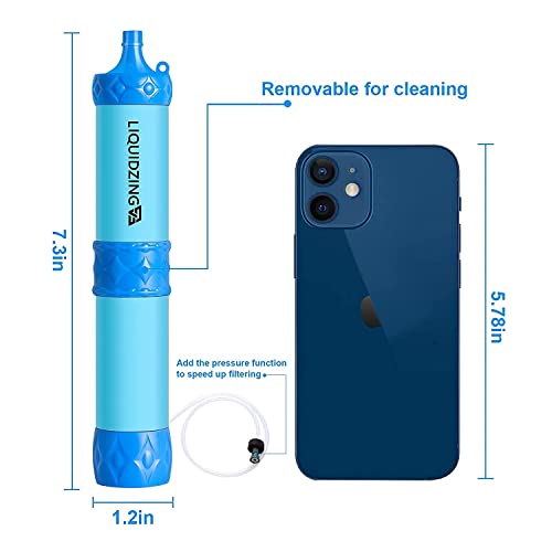 LIQUIDZING 4 Pack Water Filter Straw Hand Pump, Portable Mini Water Purifier Personal Water Emergency Preparedness Filtration System Life Survival Gear for Outdoors, Backpacking, Hiking, Camping