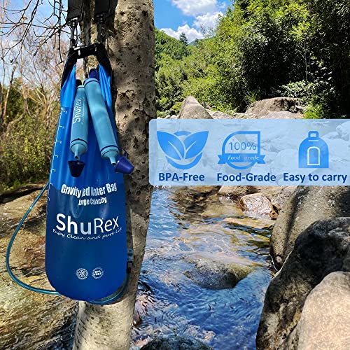 ShuRex Gravity Fed Water Filtration System with Adjustable Tree Strap, Large Gravity Bag with Filter Straw, Water Purifier Survival for Travel, Backpacking, and Emergency Preparedness (12L)