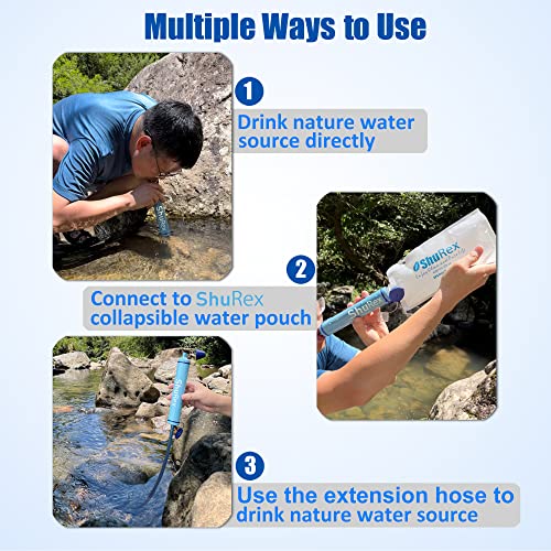ShuRex Gravity Fed Water Filtration System with Adjustable Tree Strap, Large Gravity Bag with Filter Straw, Water Purifier Survival for Travel, Backpacking, and Emergency Preparedness (12L)