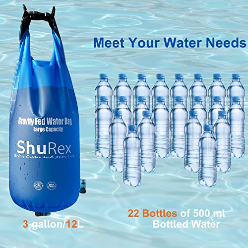 ShuRex Gravity Fed Water Filtration System with Adjustable Tree Strap, Large Gravity Bag with Filter Straw, Water Purifier Survival for Travel, Backpacking, and Emergency Preparedness (12L)