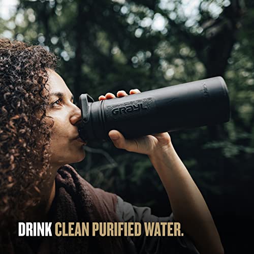 GRAYL UltraPress 16.9 oz Water Purifier & Filter Bottle for Hiking, Backpacking, Survival, Travel (Covert Black)