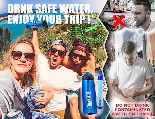 BAYTIZ | Water Filter Bottle 1500 L - Water Purifier Survival - Filtered Water Bottles for Travel - Hiking Camping Filters Straw Outdoor Purification High Filtration Portable Filtering Drinking System