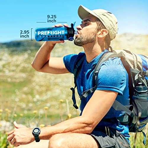 Prep-Right Survival - 4-Stage Water Filter Bottle, BPA-Free Water Bottle for Survival Gear, Camping, and Travel, Black