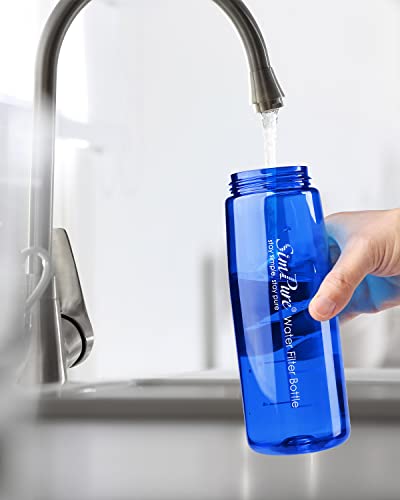 SimPure Filtered Water Bottle, BPA Free Water Bottle with Filter Replaceable 4-Stage Filter Straw, Portable Water Filter Bottle for Camping, Hiking, Backpacking, Travel and Tap Water