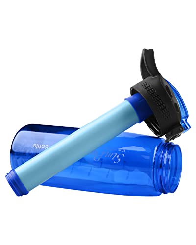 SimPure Filtered Water Bottle, BPA Free Water Bottle with Filter Replaceable 4-Stage Filter Straw, Portable Water Filter Bottle for Camping, Hiking, Backpacking, Travel and Tap Water