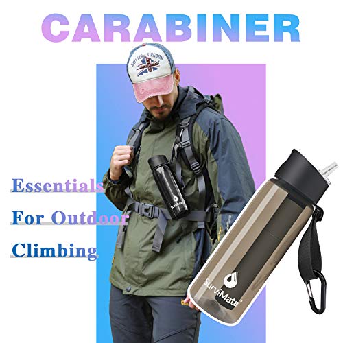 SurviMate Purified Water Bottle for Camping, Hiking, Backpacking and Travel, BPA Free with 4-Stage Intergrated Filter Straw