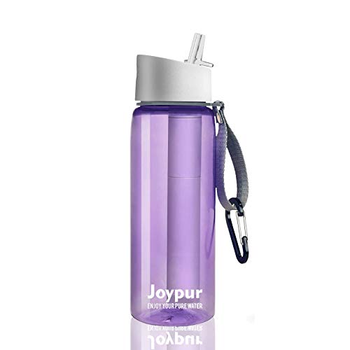 joypur Water Filter Bottle, BPA Free Water Purifier with 4-Stage Intergrated Filter Straw for Camping, Hiking, Travel Abroad, Emergency, Backpacking, Survival with Replaceable Filter