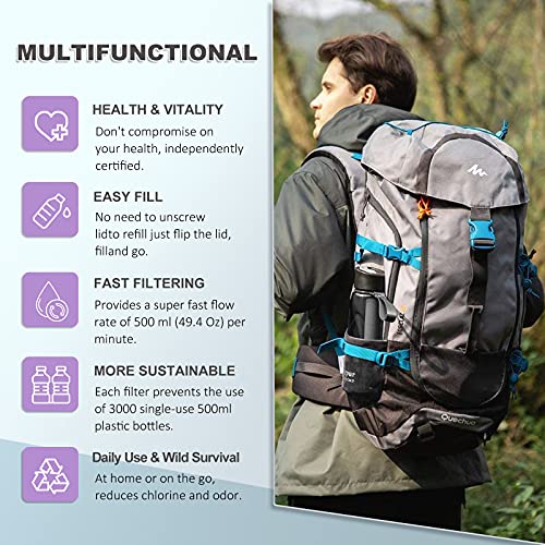 joypur Water Filter Bottle, BPA Free Water Purifier with 4-Stage Intergrated Filter Straw for Camping, Hiking, Travel Abroad, Emergency, Backpacking, Survival with Replaceable Filter